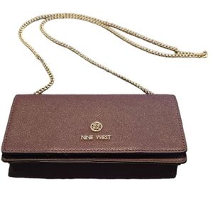 NINE WEST WOMEN'S SMALL BURGUNDY CROSSBODY WITH GOLD CHAIN SHOULDER STRAP
